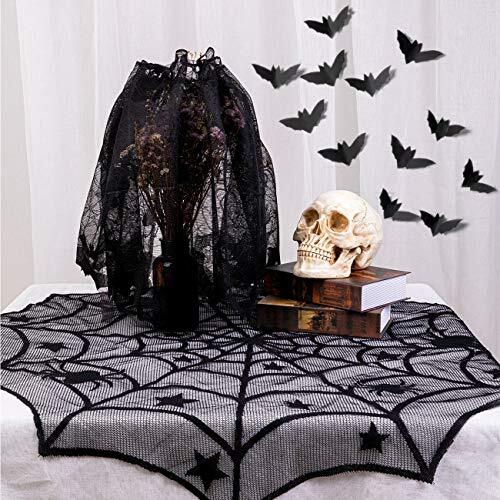 8 Pack Halloween Spider Cobweb Lace Tablecloth Set,Fireplace Mantel Scarf & - Picture 3 of 7