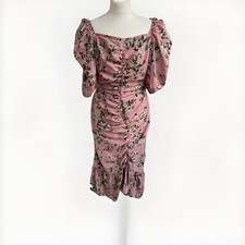 Ladies Dress Size UK10 Pink Floral Fitted Long Off The Shoulder Short Sleeved