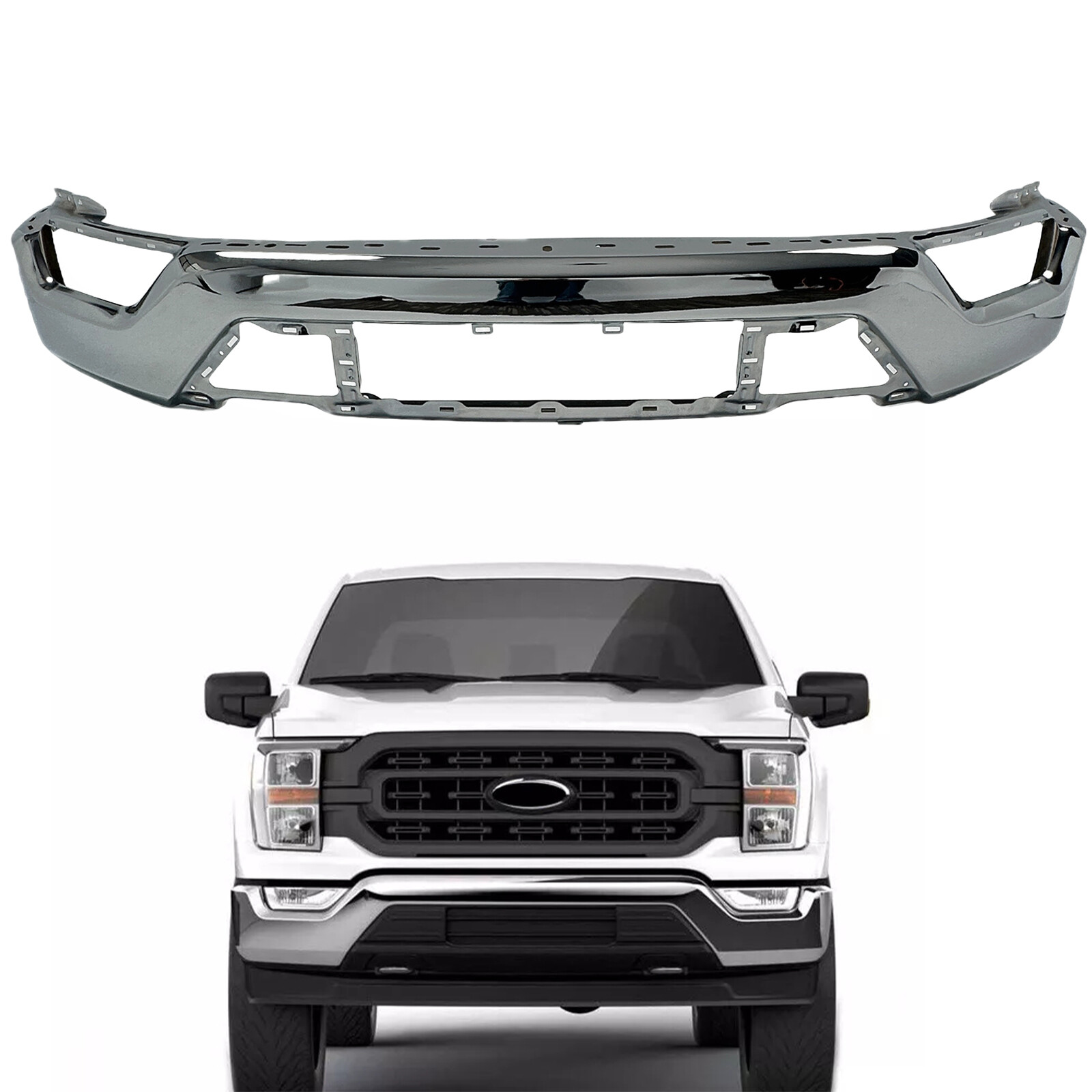 Steel Front Bumper Face Bar W/Fog Light Hole For 2021-2023 F150 F-150 Chrome