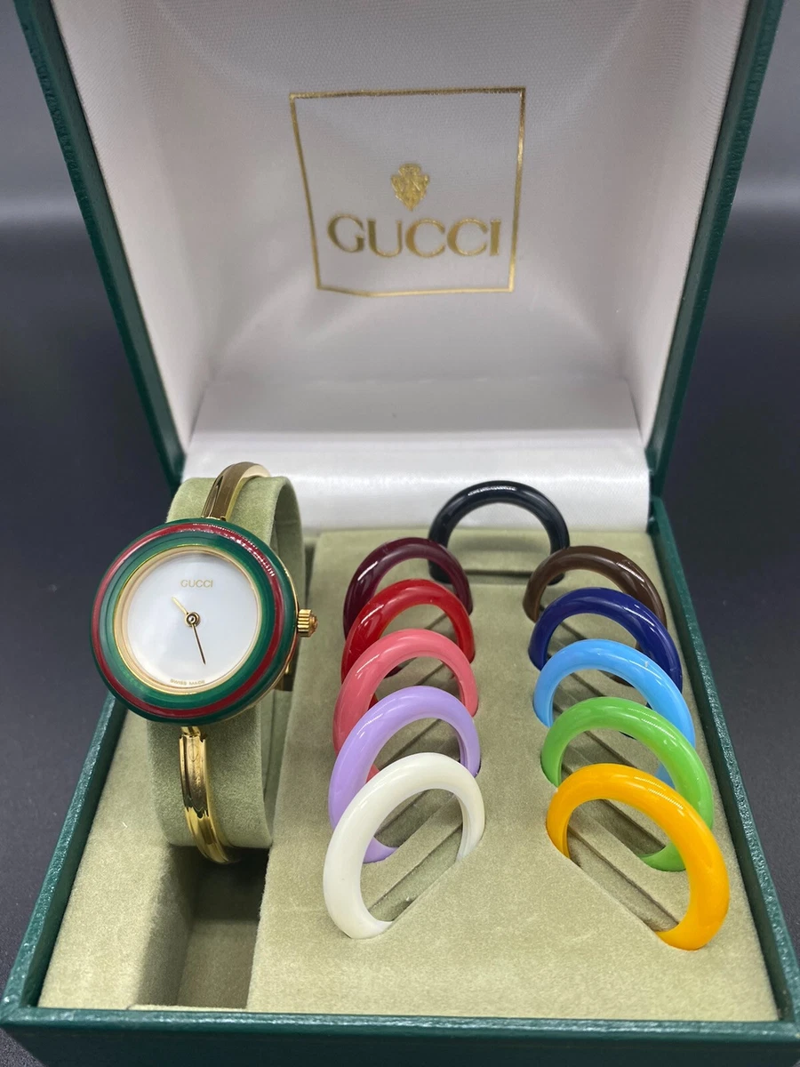 Gucci Change Bezel 12 Colors White / Gold Dial Women Watch in Box Working 15.0cm