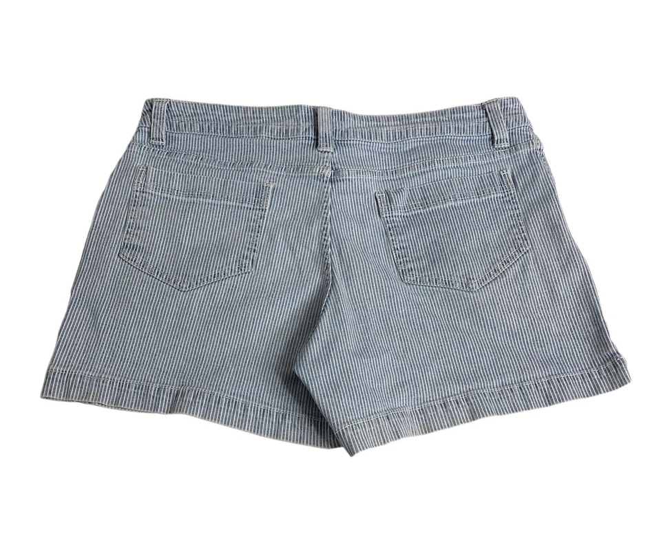 Vintage Faded Glory Shorts Womens 12 Blue White Striped Stretch Coastal Y2K 4" - Image 2 of 4
