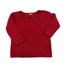 Ruby Rd Red Sparkle Knit Beaded Neckline Sweater Women's Medium 3/4 Sleeve