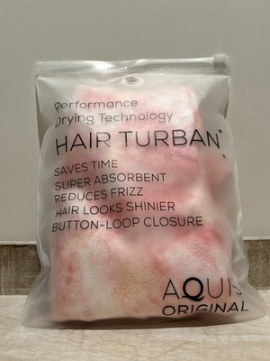Aquis Original Hair Towel Turban, Pink Tie-Dye Solid Quick-Dry Button-Loop