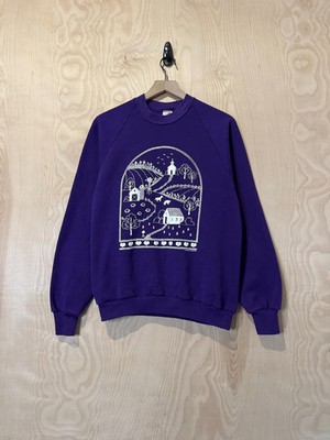 Vintage Farm Art Graphic Sweatshirt Purple Rural Aesthetic Crew