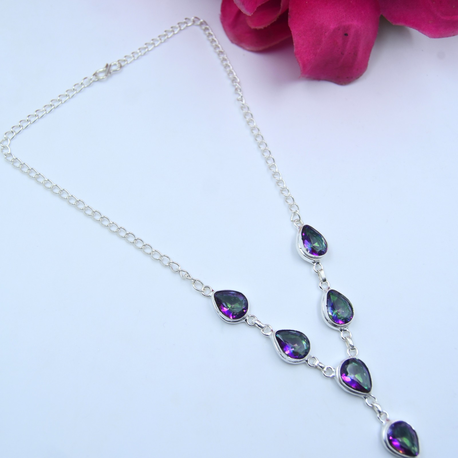 Mystic Topaz Gemstone Handmade 925 Sterling Silver Jewelry Necklace Size-17-18