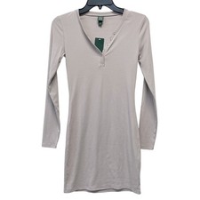 Wild Fable Women's Taupe Ribbed Henley Long Sleeve Bodycon Dress Size S