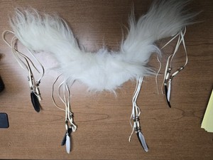 Vintage Native American Regalia White Rabbit Fur Stole beaded tassles