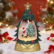 Christmas Tree Snow Globe Musical Lantern Lighted, Glittering, Battery Operat...