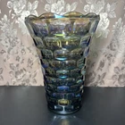 Vintage 1960's Carnival Glass Federal Glass Blue Smoke Thumbprint 8" Vase
