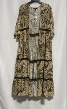 Torrid Women's Brooke Tropical Brown Crinkle Gauze Tiered Maxi Kimono Sz 00 NWT