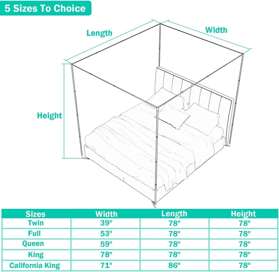 California King Size Canopy Bed Frame,Stainless Steel Bed Canopy Frame Attach... - Image 3 of 4