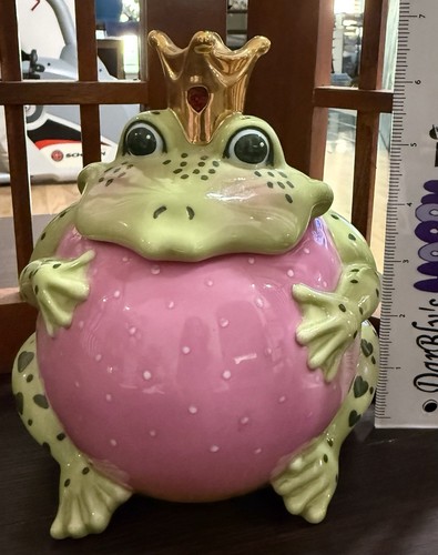 Department 56 Enchanted Prince Frog Cookie Jar Candy Trinket Dish Crown 2002 - Picture 11 of 14
