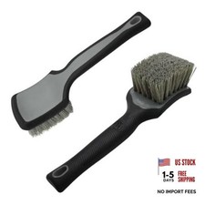 2PCS Car Tire Cleaning Brush, Stiff Mixed Bristle Car Wheel Rim Scrub Black
