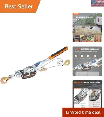 Come Along Winch, 11,023 lbs Pulling Capacity, 11.5 ft Steel Cable, 3 Hooks, ...