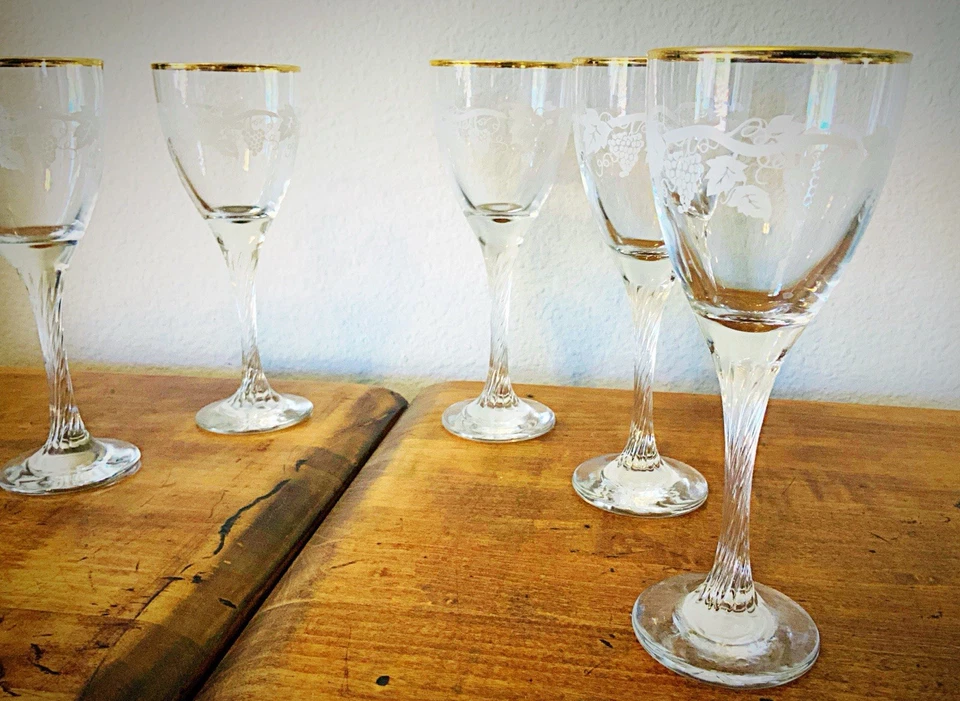 "Juego de 6 copas de vino Noritake cristal homenaje dorado borde dorado vid 7,5""" Foto 3 de 4