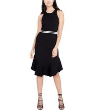 Rachel Roy Womens Varsity-Stripe Fit & Flare Dress, black, L