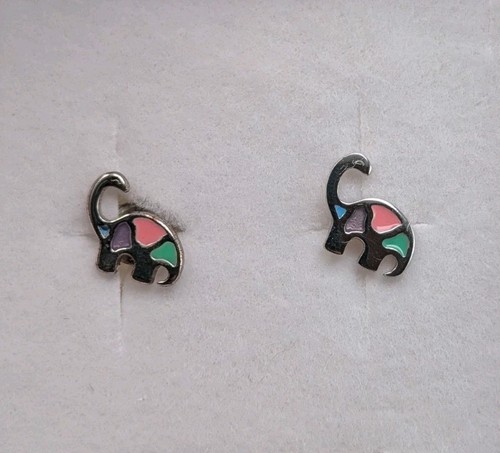 Girls Sterling Silver 925 My Dinosaur Friend Enamel Earrings Hypoallergenic
