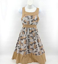Chaudry K Floral Dress Smocked Waist Tie Back Cotton Sleeveless Small