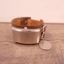 Guess  Watch Men Silver Tone Rectangle Bund Brown Leather Model. G75686g