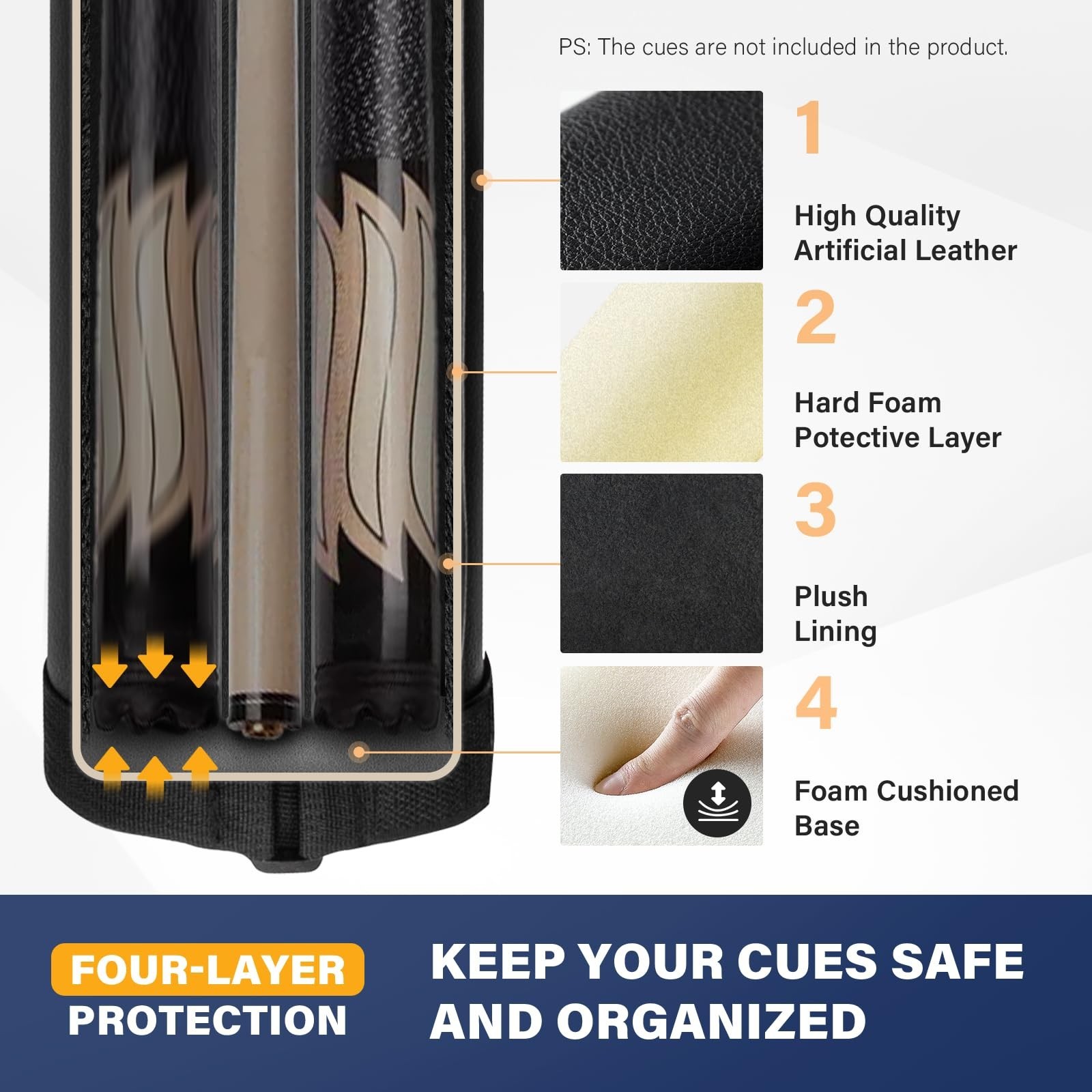 Pool Cue Case, 2x2 Pool Stick Case (Not for 3/4) – Hard Billiard Bag for 2