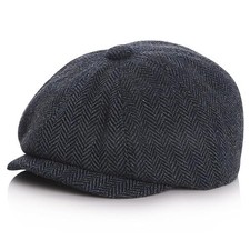 Boy-Newsboy-Cap-Kids-Cotton-Beret - Vintage Tweed Flat 4-9 Years Dark Blue