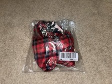 NWT Victoria's Secret VS Red/Black Plaid Satin Smooth Slippers w/ Faux Fur Trim.