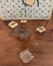 Vintage 1960s Miniature Handmade Perspex & Wire Chairs With Wooden Swallow Table