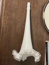 Large 12-1/2" Long Fenton Milk Glass Silver Crest Epergne Horn
