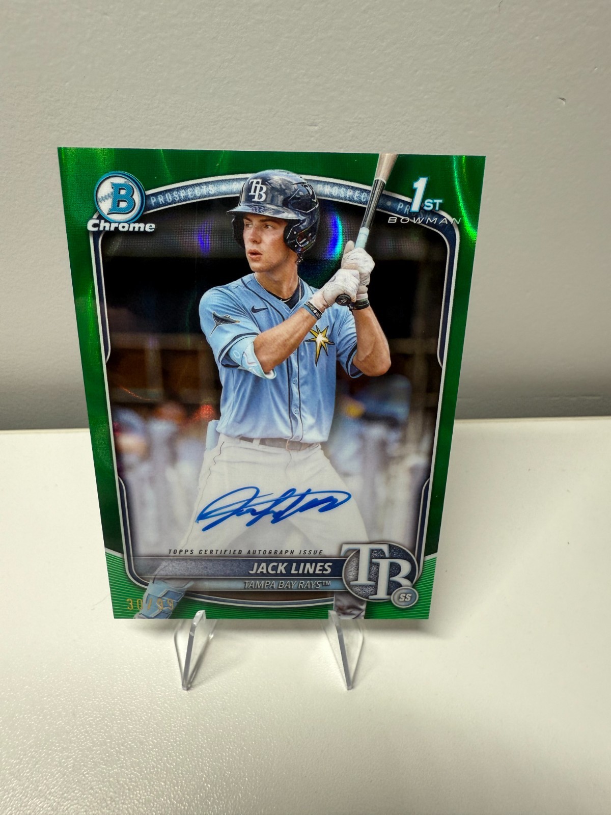 Jack Lines 2025 Bowman Chrome 1st Green Refractor Auto /99 #CPA-JLI Rays