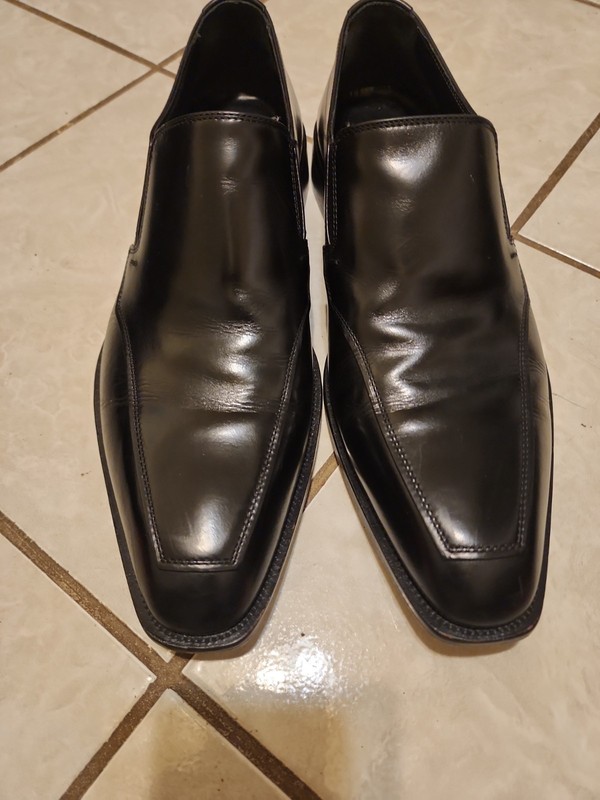 Hugo Boss Black Leather Square Toe Mens 12 Slip On Dress Shoes