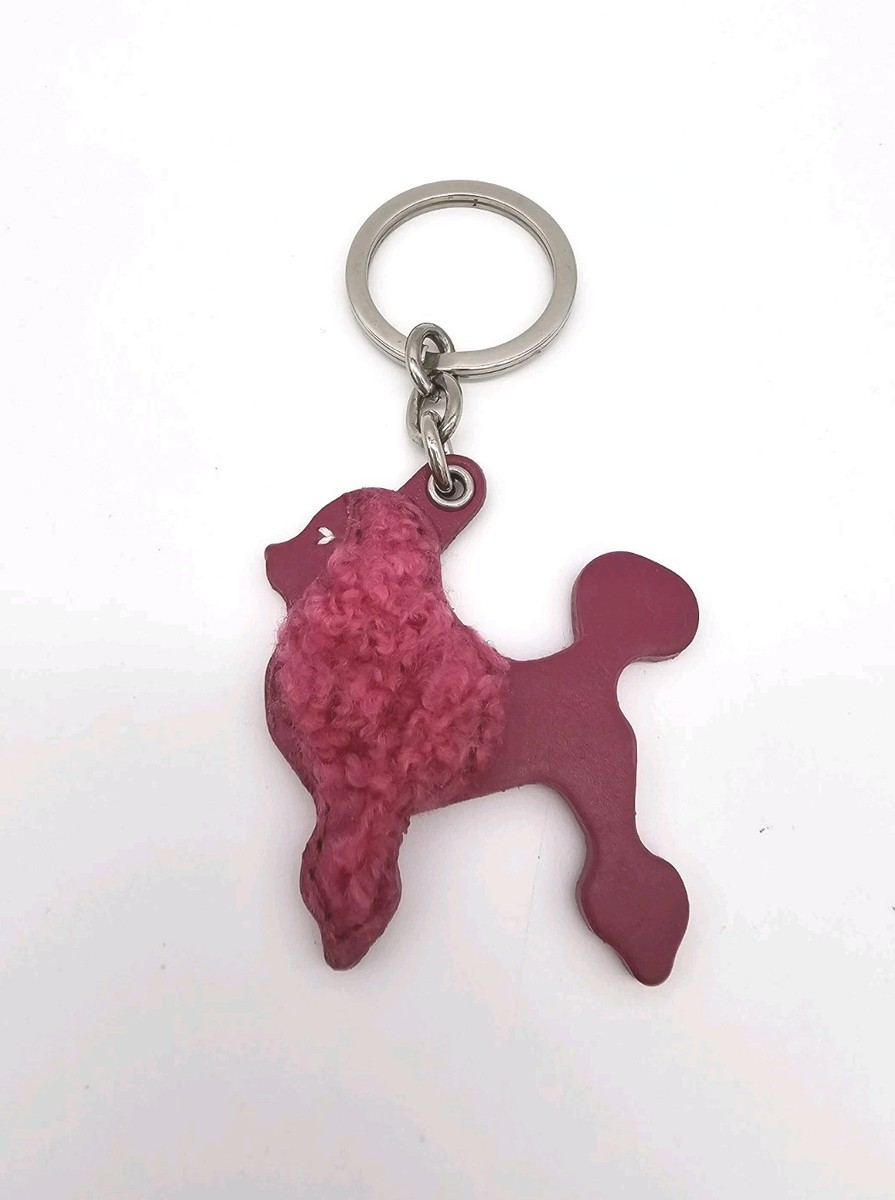 COACH Pink French Poodle Dog Leather Fluffy Keyring Key Fob New
