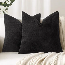 Set of 2 Textured Throw Pillow Covers Decorative Soft Accent Square Chenille ...