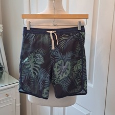 Fair Harbor Boys Blue/Green Tropical Print Swim Trunks Quick-Dry Elastic L 8-10 