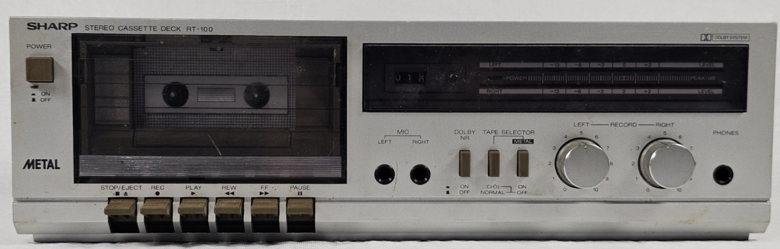 Vintage SHARP Stereo Cassette Deck Model RT-100 Silver - Tested Works
