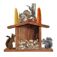 Large Squirrel Feeder House Outside 5 Lbs High Capacity Wooden Clear Window