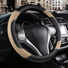 Leather Car Steering Wheel Cover, Universal Fit for Most Cars, Beige