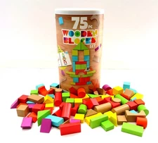 CHUCKLE & ROAR Wooden Blocks Set 75 Pieces Pc in Original Tube FN1-042020