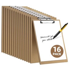 16 Pack Clipboard 8.5 x 11 Letter Size Clip Boards Bulk, A4 Wooden Hardboard ...