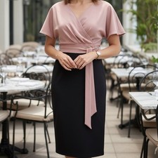 Pretty! Grace Karin Faux-Wrap Dress — Soft Pink (Size L)