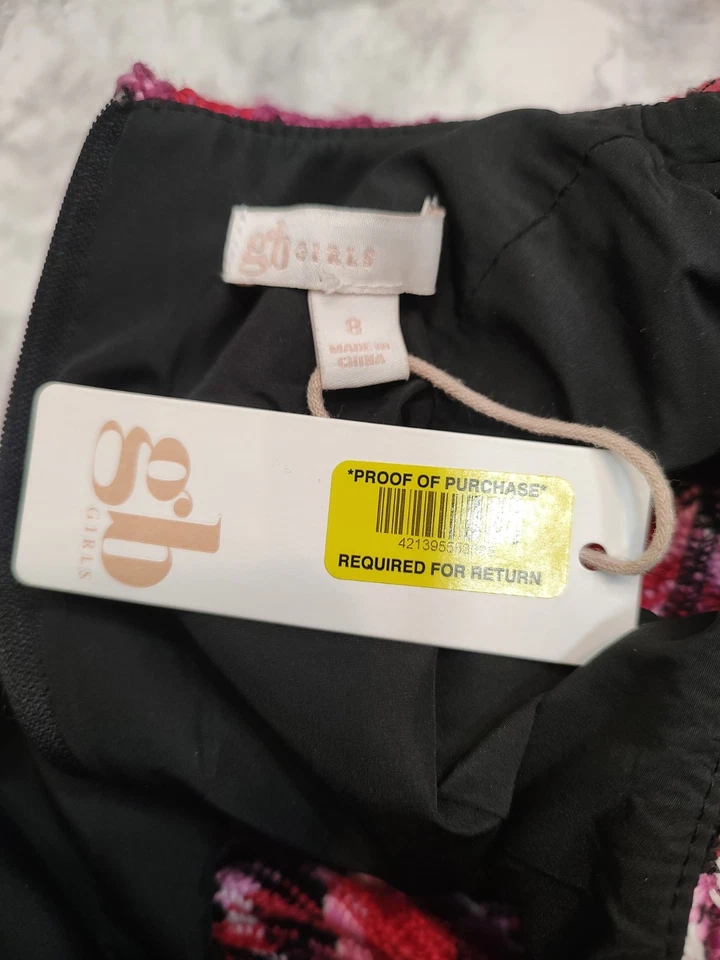 GB Niñas Rosa Rojo Vestido de Tweed a Cuadros Talla 8 Manga Gorra Fiesta Vestido Preppy Foto 3 de 4