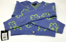 Art Class Kids Size M 8 Cardigan Sweater Blue Green Floral Button Closure V Neck