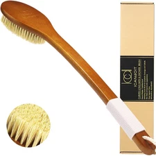 -17.71Inch Natural Stiff Sisal Bristles Anti-Slip Curved Long Handle Bath Bru...