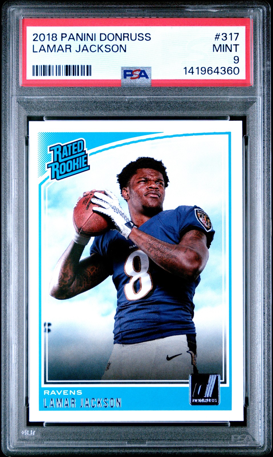 2018 PANINI DONRUSS #317 LAMAR JACKSON ROOKIE RC PSA 9