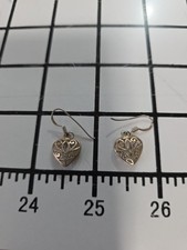 Sterling Silver 925 Filigree 3D Puffed Heart Shaped Dangle Earrings