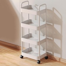 4 Tier Rolling Cart Organizer, Plastic Rolling Cart with Wheels  Reinforced Han
