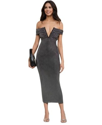 Self-Portrait Printed Mesh Rhinestone Midi Dress - Size 0