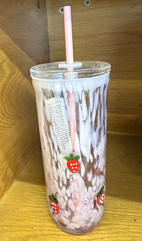 Starbucks Pink Strawberry Glass Cold Cup Tumbler w/ Lid & Straw, Coffee & Tea