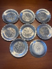 Set Of Eight Quaker State Oil Premium Pewter Coasters