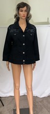Chico  s Platinum Womens Denim Jean Jacket Beaded, Embroidered Size 2, Large NWOT
