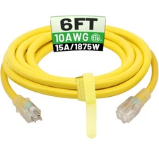 POWGRN 6 Ft 10/3 Outdoor Extension Cord Waterproof Heavy Duty 10 Gauge 3 Prong